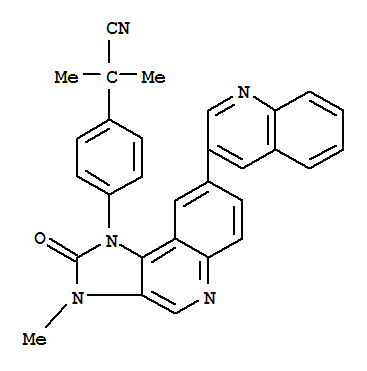 BEZ235(NVP-BEZ235,Dactolisib);2-methyl-2-(4-(3-methyl-2-oxo-8-(quinolin-3-yl)-2,3-dihydroimidazo[4,5-c]quinolin-1-yl)phenyl)propanenitrile