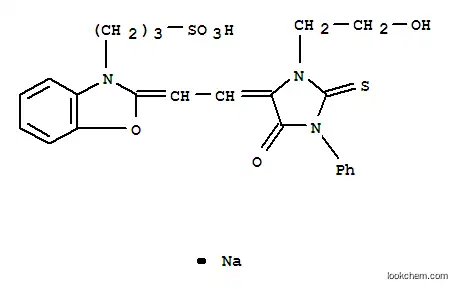 2-[2-[3-(2-ヒドロキシエチル)-5-オキソ-1-フェニル-2-チオキソイミダゾリジン-4-イリデン]エチリデン]ベンゾオキサゾール-3(2H)-(プロパン-1-スルホン酸ナトリウム)