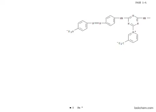 3-カルボキシ-1-{4-[6-(2-カルボキシフェニルアゾ)-5-ヒドロキシ-7-スルホ-2-ナフチルアミノ]-6-[4-(4-スルホフェニルアゾ)アニリノ]-1,3,5-トリアジン-2-イル}ピリジニウム=ヒドロキシドの1:2型クロム(III)錯塩の五ナトリウム塩