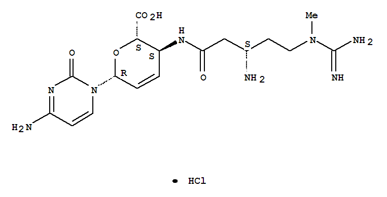 BlasticidinSHCl;BlasticidineSHCl;(S)-4-[[3-amino-5-[(aminoiminomethyl)methylamino]-1-oxopentyl]amino]-1-(4-amino-2-oxo-1(2H)-pyrimidinyl)-1,2,3,4-tetradeoxy-β-D-erythro-Hex-2-enopyranuronicacid,monoh