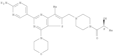 Apitolisib(GDC-0980,RG7422);GNE390;(S)-1-(4-((2-(2-aminopyrimidin-5-yl)-7-methyl-4-morpholinothieno[3,2-d]pyrimidin-6-yl)methyl)piperazin-1-yl)-2-hydroxypropan-1-one