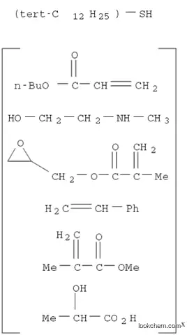 2-프로펜산, 2-메틸-, 메틸 에스테르, 부틸 2-프로페노에이트가 있는 텔로머, tert-도데칸디올, 에테닐벤젠, 2-(메틸아미노)에탄올, 옥시라닐메틸 2-메틸-2-프로페노에이트 및 1,2-프로판디올