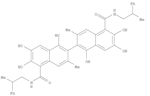 Sabutoclax;BI-97C1;[2,2'-Binaphthalene]-5,5'-dicarboxamide,1,1',6,6',7,7'-hexahydroxy-3,3'-dimethyl-N5,N5'-bis[(2R)-2-phenylpropyl]-,(1R)