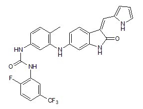 GNF-5837;N-[3-[[2,3-dihydro-2-oxo-3-(1H-pyrrol-2-ylmethylene)-1H-indol-6-yl]amino]-4-methylphenyl]-N'-[2-fluoro-5-(trifluoromethyl)phenyl]-urea