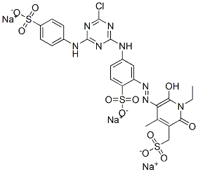 トリナトリウム=4-[4-クロロ-6-(4-スルホナトアニリノ)-1,3,5-トリアジン-2-イルアミノ]-2-(1-エチル-2-ヒドロキシ-4-メチル-6-オキソ-5-スルホナトメチル-1,6-ジヒドロ-3-ピリジルアゾ)ベンゼンスルホナート