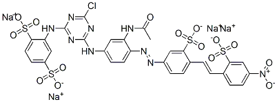 テトラナトリウム=(4-ニトロ-2,2′-ジスルホナトスチルベン)-4′-アゾ-4′′-{4-[(3′′-アセトアミド)アニリノ]-6-クロロ-1,3,5-トリアジン-2-イル[アミノ(2,5-ベンゼンジスルホナート)]}