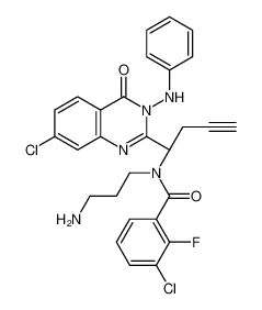 ARQ621;N-(3-aminopropyl)-3-chloro-N-[(1R)-1-[7-chloro-3,4-dihydro-4-oxo-3-(phenylamino)-2-quinazolinyl]-3-butyn-1-yl]-2-fluoro-benzamide