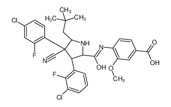 Idasanutlin(RG-7388);4-[[[(2R,3S,4R,5S)-3-(3-chloro-2-fluorophenyl)-4-(4-chloro-2-fluorophenyl)-4-cyano-5-(2,2-dimethylpropyl)-2-pyrrolidinyl]carbonyl]amino]-3-methoxy-benzoicacid