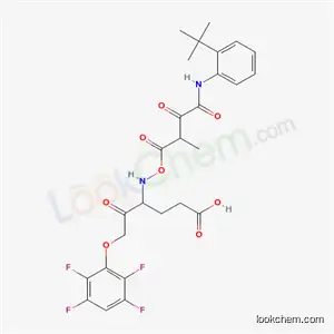 Molecular Structure of 624747-15-5 (4-[({4-[(2-tert-butylphenyl)amino]-2-methyl-3,4-dioxobutanoyl}oxy)amino]-5-oxo-6-(2,3,5,6-tetrafluorophenoxy)hexanoic acid)