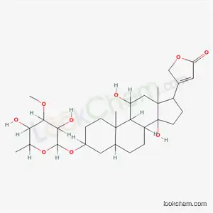 Molecular Structure of 547-07-9 (3β-[(6-Deoxy-3-O-methyl-D-galactopyranosyl)oxy]-11α,14-dihydroxy-5β-card-20(22)-enolide)