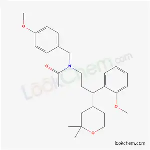 Molecular Structure of 5936-31-2 (N-[3-(2,2-dimethyltetrahydro-2H-pyran-4-yl)-3-(2-methoxyphenyl)propyl]-N-(4-methoxybenzyl)acetamide)