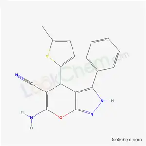 Molecular Structure of 5087-78-5 (6-amino-4-(5-methylthiophen-2-yl)-3-phenyl-2,4-dihydropyrano[2,3-c]pyrazole-5-carbonitrile)