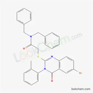 Molecular Structure of 65263-15-2 (N,N-dibenzyl-2-{[6-bromo-3-(2-methylphenyl)-4-oxo-3,4-dihydroquinazolin-2-yl]sulfanyl}acetamide)