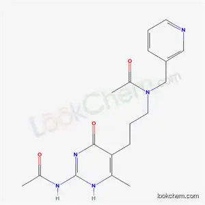 Molecular Structure of 17225-30-8 (N-{3-[2-(acetylamino)-6-methyl-4-oxo-1,4-dihydropyrimidin-5-yl]propyl}-N-(pyridin-3-ylmethyl)acetamide)