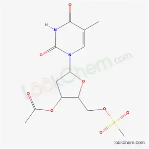 Molecular Structure of 59211-00-6 (1-[3-O-acetyl-2-deoxy-5-O-(methylsulfonyl)pentofuranosyl]-5-methylpyrimidine-2,4(1H,3H)-dione)