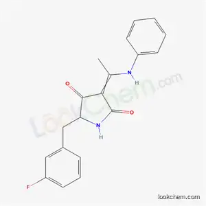 Molecular Structure of 59876-44-7 (5-(3-fluorobenzyl)-3-[1-(phenylamino)ethylidene]pyrrolidine-2,4-dione)