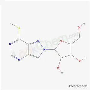 Molecular Structure of 60355-64-8 (7-(methylsulfanyl)-2-pentofuranosyl-2H-pyrazolo[4,3-d]pyrimidine)