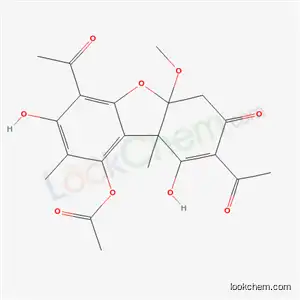 Molecular Structure of 71368-51-9 (4,8-diacetyl-3,9-dihydroxy-5a-methoxy-2,9a-dimethyl-7-oxo-5a,6,7,9a-tetrahydrodibenzo[b,d]furan-1-yl acetate)