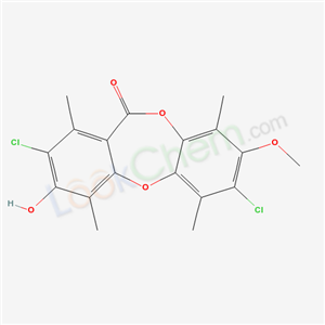 11H-Dibenzo(b,e)(1,4)dioxepin-11-one, 2,7-dichloro-3-hydroxy-8-methoxy-1,4,6,9-tetramethyl- cas  33211-22-2