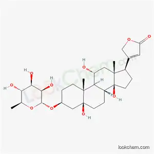 Molecular Structure of 6869-51-8 (3β-[(6-Deoxy-α-L-mannopyranosyl)oxy]-5,11α,14-trihydroxy-5β-card-20(22)-enolide)