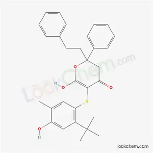 5-(2-tert-butyl-4-hydroxy-5-methyl-phenyl)sulfanyl-6-hydroxy-2-phenethyl-2-phenyl-3H-pyran-4-one