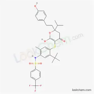 Molecular Structure of 207736-42-3 (N-[5-tert-butyl-4-({6-hydroxy-2-[2-(4-hydroxyphenyl)ethyl]-2-(1-methylethyl)-4-oxo-3,4-dihydro-2H-pyran-5-yl}sulfanyl)-2-methylphenyl]-4-(trifluoromethyl)benzenesulfonamide)