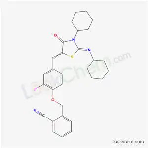 2-[(4-{[(2Z)-3-Cyclohexyl-2-(cyclohexylimino)-4-oxo-1,3-thiazolidin-5-ylidene]methyl}-2-iodophenoxy)methyl]benzonitrile