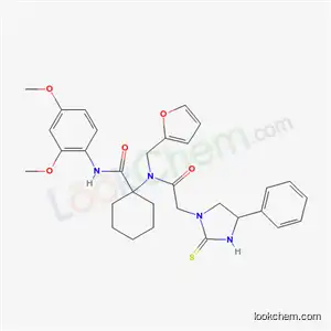 Molecular Structure of 6118-36-1 (N-(2,4-dimethoxyphenyl)-1-{(furan-2-ylmethyl)[(4-phenyl-2-thioxoimidazolidin-1-yl)acetyl]amino}cyclohexanecarboxamide)