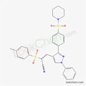 2-(4-Methylphenyl)sulfonyl-3-[1-phenyl-3-(4-piperidin-1-ylsulfonylphenyl)pyrazol-4-yl]prop-2-enenitrile