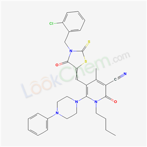 1-butyl-5-{[3-(2-chlorobenzyl)-4-oxo-2-thioxo-1,3-thiazolidin-5-ylidene]methyl}-4-methyl-2-oxo-6-(4-phenylpiperazin-1-yl)-1,2-dihydropyridine-3-carbonitrile