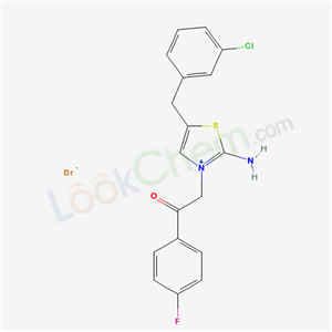 2-amino-5-(3-chlorobenzyl)-3-[2-(4-fluorophenyl)-2-oxoethyl]-1,3-thiazol-3-ium bromide
