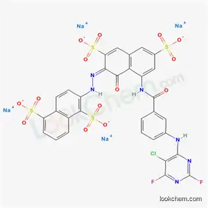 1-[3-[(2,4-ジフルオロ-5-クロロピリミジン-6-イル)アミノ]ベンゾイルアミノ]-7-[1,5-ジ(ソジオオキシスルホニル)-2-ナフチルアゾ]-8-ヒドロキシナフタレン-3,6-ジスルホン酸ジナトリウム