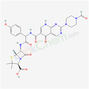 4-Thia-1-azabicyclo[3.2.0]heptane-2-carboxylic acid,6-[[[[[2-(4-formyl-1-piperazinyl)-1,5- dihydro-5-oxopyrido[2,3-d]pyrimidin-6-yl]- carbonyl]amino](4-hydroxyphenyl)acetyl]amino]- 3,3-dimethyl-7-oxo-(85550-66-9)