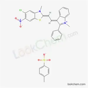 Molecular Structure of 23779-67-1 ((3E)-3-[(2Z)-2-(5-chloro-3-methyl-6-nitro-1,3-benzothiazol-2(3H)-ylidene)ethylidene]-1-methyl-2-phenyl-3H-indolium 4-methylbenzenesulfonate)
