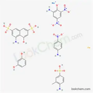 철, 디아조화 2-아미노-4,6-히드록시-4-나프탈렌디술폰산, 디아조화 5-아미노-2,7-메틸벤젠술폰산, 디아조화 4-니트로벤젠아민 및 레조르시놀과 결합된 디아조화 3-아미노-4-디니트로페놀 일나트륨 염과의 복합체