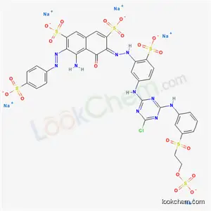 4-アミノ-6-[5-[4-クロロ-6-[m-{2-(ヒドロキシスルホニルオキシ)エチルスルホニル}アニリノ]-1,3,5-トリアジン-2-イルアミノ]-2-スルホフェニルアゾ]-5-ヒドロキシ-3-(p-スルホフェニルアゾ)-2,7-ナフタレンジスルホン酸の五ナトリウム塩