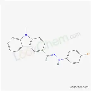 Molecular Structure of 50460-19-0 (3-{(E)-[2-(4-bromophenyl)hydrazinylidene]methyl}-9-methyl-9H-carbazole)