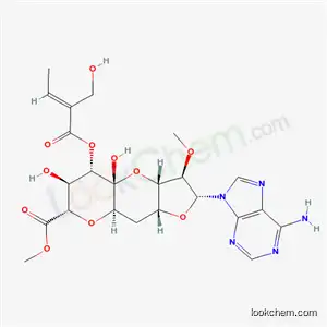 Molecular Structure of 55353-31-6 ((11R)-11-C-(6-Amino-9H-purin-9-yl)-2,6:8,11-dianhydro-10-O-methyl-4-O-[(E)-1-oxo-2-(hydroxymethyl)-2-butenyl]-7-deoxy-α-L-ido-D-lyxo-5-undecoulo-5,9-pyranosonic acid methyl ester)