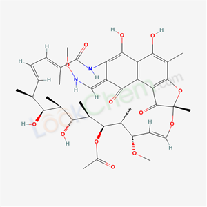 2,7-(Epoxypentadeca(1,11,13)trienimino)naphtho(2,1-b)furan-1,11(2H)-dione, 3-formyl-5,6,9,17,19,21-hexahydroxy-23-methoxy-2,4,12,16,18,20,22-heptamethyl-, 21-acetate, O-methyloxime cas  13292-54-1