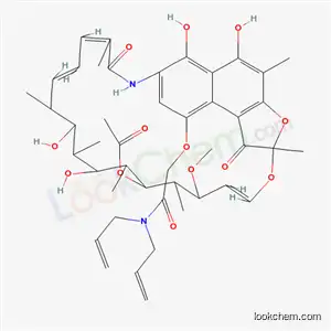 Molecular Structure of 17607-45-3 ((24E)-9-[2-(diprop-2-en-1-ylamino)-2-oxoethoxy]-5,6,17,19-tetrahydroxy-23-methoxy-2,4,12,16,18,20,22-heptamethyl-1,11-dioxo-1,2-dihydro-2,7-(epoxypentadeca[1,11,13]trienoimino)naphtho[2,1-b]furan-21-yl acetate)