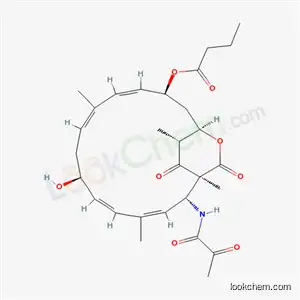 Molecular Structure of 51733-43-8 ((1S,2R,3Z,5E,7S,9Z,11Z,13S,15R,19R)-7-hydroxy-1,4,10,19-tetramethyl-17,18-dioxo-2-[(2-oxopropanoyl)amino]-16-oxabicyclo[13.2.2]nonadeca-3,5,9,11-tetraen-13-yl butanoate)