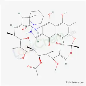 Molecular Structure of 13292-40-5 ((8E,24E)-5,6,17,19-tetrahydroxy-23-methoxy-2,4,12,16,18,20,22-heptamethyl-1,9,11-trioxo-8-[(piperidin-1-ylamino)methylidene]-1,2,8,9-tetrahydro-2,7-(epoxypentadeca[1,11,13]trienoimino)naphtho[2,1-b]furan-21-yl acetate)