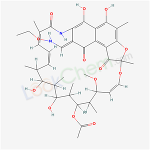 2,7-(Epoxypentadeca(1,11,13)trienimino)naphtho(2,1-b)furan-1,11(2H)-dione, 3-formyl-5,6,9,17,19,21-hexahydroxy-23-methoxy-2,4,12,16,18,20,22-heptamethyl-, 21-acetate, O-ethyloxime cas  38128-90-4