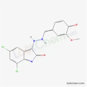 Molecular Structure of 6573-14-4 (5,7-dichloro-3-{2-[(3-methoxy-4-oxocyclohexa-2,5-dien-1-ylidene)methyl]hydrazino}-2H-indol-2-one)