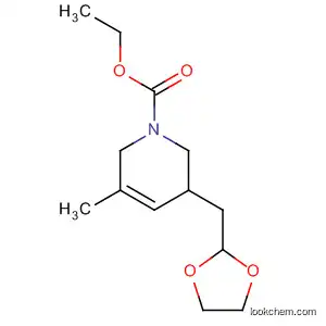 Molecular Structure of 81254-52-6 (1(2H)-Pyridinecarboxylic acid,
3-(1,3-dioxolan-2-ylmethyl)-3,6-dihydro-5-methyl-, ethyl ester)