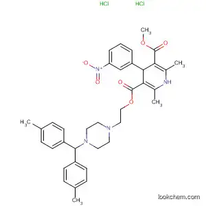 Molecular Structure of 90096-11-0 (3,5-Pyridinedicarboxylic acid,
1,4-dihydro-2,6-dimethyl-4-(3-nitrophenyl)-,
2-[4-[bis(4-methylphenyl)methyl]-1-piperazinyl]ethyl methyl ester,
dihydrochloride)