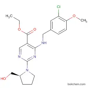 Molecular Structure of 330785-83-6 (5-PyriMidinecarboxylic acid,4-[[(3-chloro-4-Methoxyphenyl)Methyl]aMino]-2-[(2S)-2-(hydroxyMethyl)-1-pyrrolidinyl]-, ethyl ester)