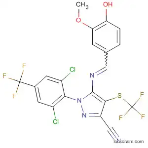 Molecular Structure of 145767-97-1 (1-[2,6-dichloro-4-(trifluoromethyl)phenyl]-5-{[(E)-(4-hydroxy-3-methoxyphenyl)methylidene]amino}-4-[(trifluoromethyl)sulfanyl]-1H-pyrazole-3-carbonitrile)