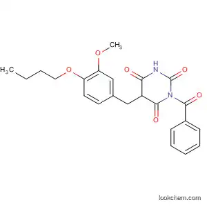 Molecular Structure of 64031-26-1 (2,4,6(1H,3H,5H)-Pyrimidinetrione,
1-benzoyl-5-[(4-butoxy-3-methoxyphenyl)methyl]-)