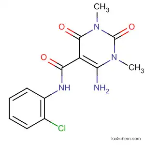 Molecular Structure of 64467-19-2 (5-Pyrimidinecarboxamide,
6-amino-N-(2-chlorophenyl)-1,2,3,4-tetrahydro-1,3-dimethyl-2,4-dioxo-)